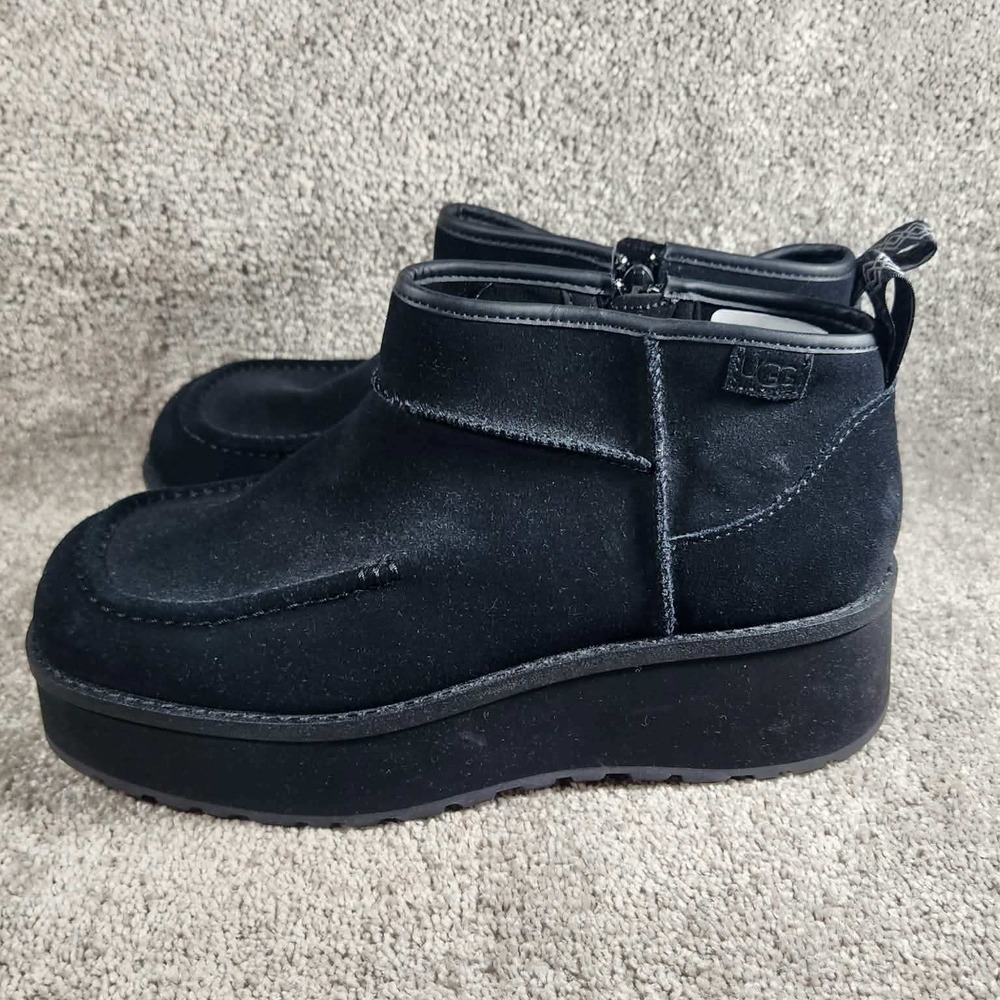 UGG Marin Mega Zip Boot Black Suede Platform Ankle Boots Womens 9.5